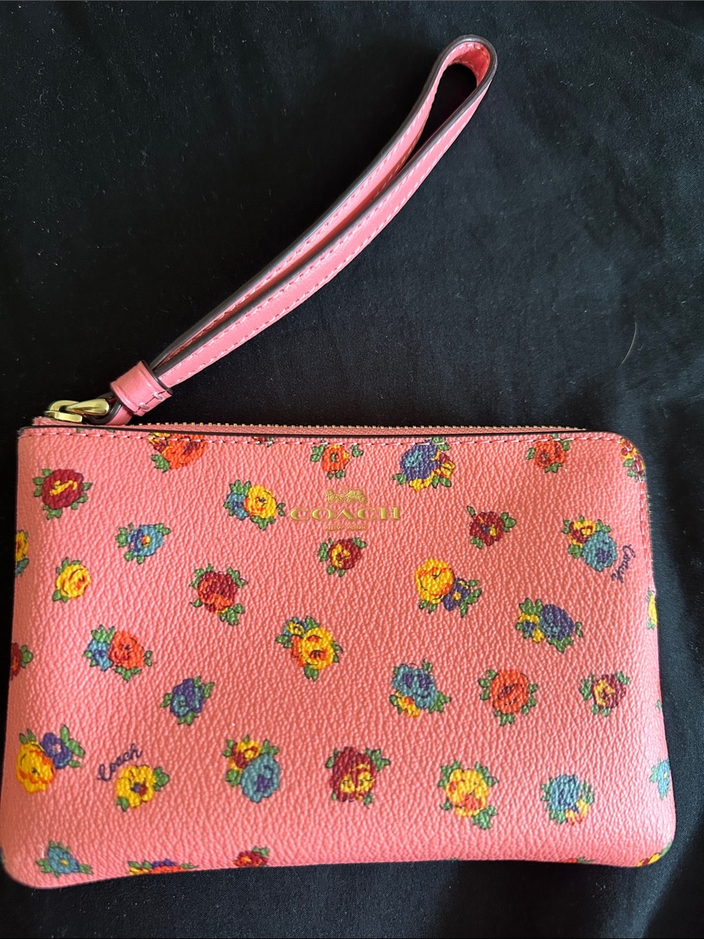 Coach Pink Floral Leather Wristlet